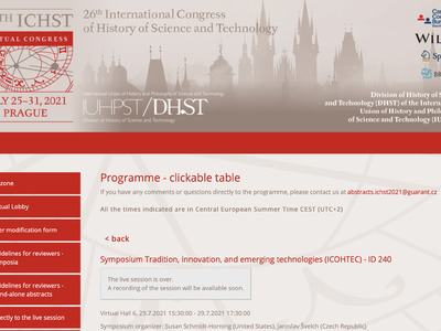 Symposium Tradition, innovation, and emerging technologies, 26th International Congress of History of Science and Technology