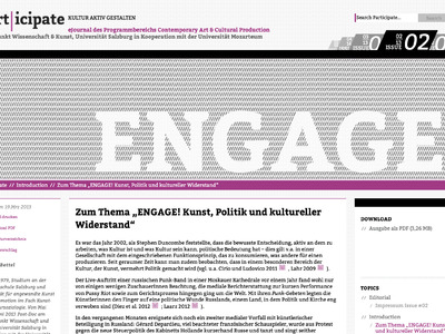 Zum Thema „ENGAGE! Kunst, Politik und kultureller Widerstand/Art, Politics and Cultural Resistance“