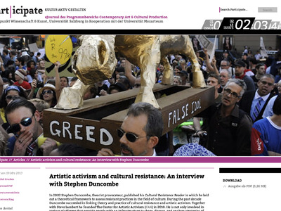 Artistic activism and cultural resistance: An interview with Stephen Duncombe