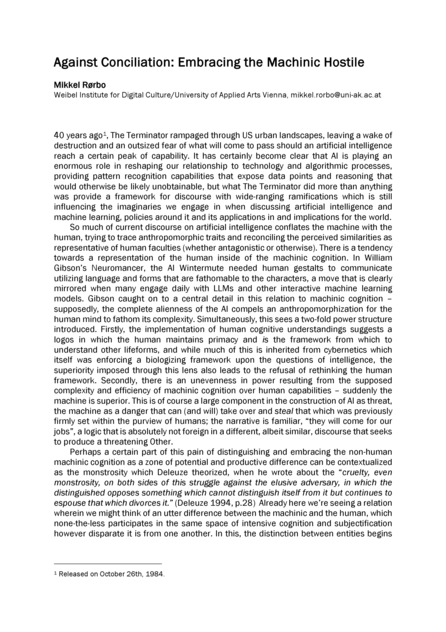 Against Conciliation: Embracing the Machinic Hostile